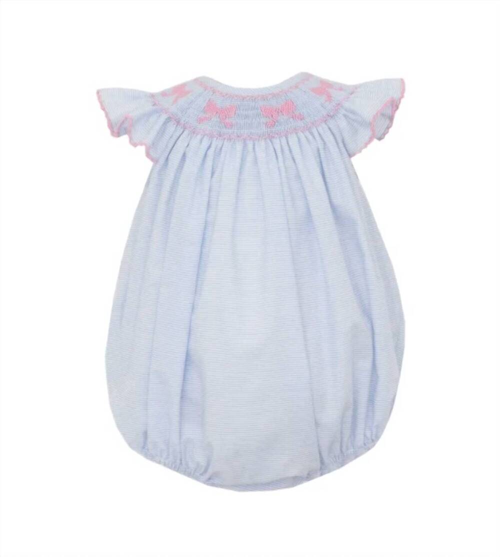 NEW PETIT BEBE girls smocked bow bubble in blue